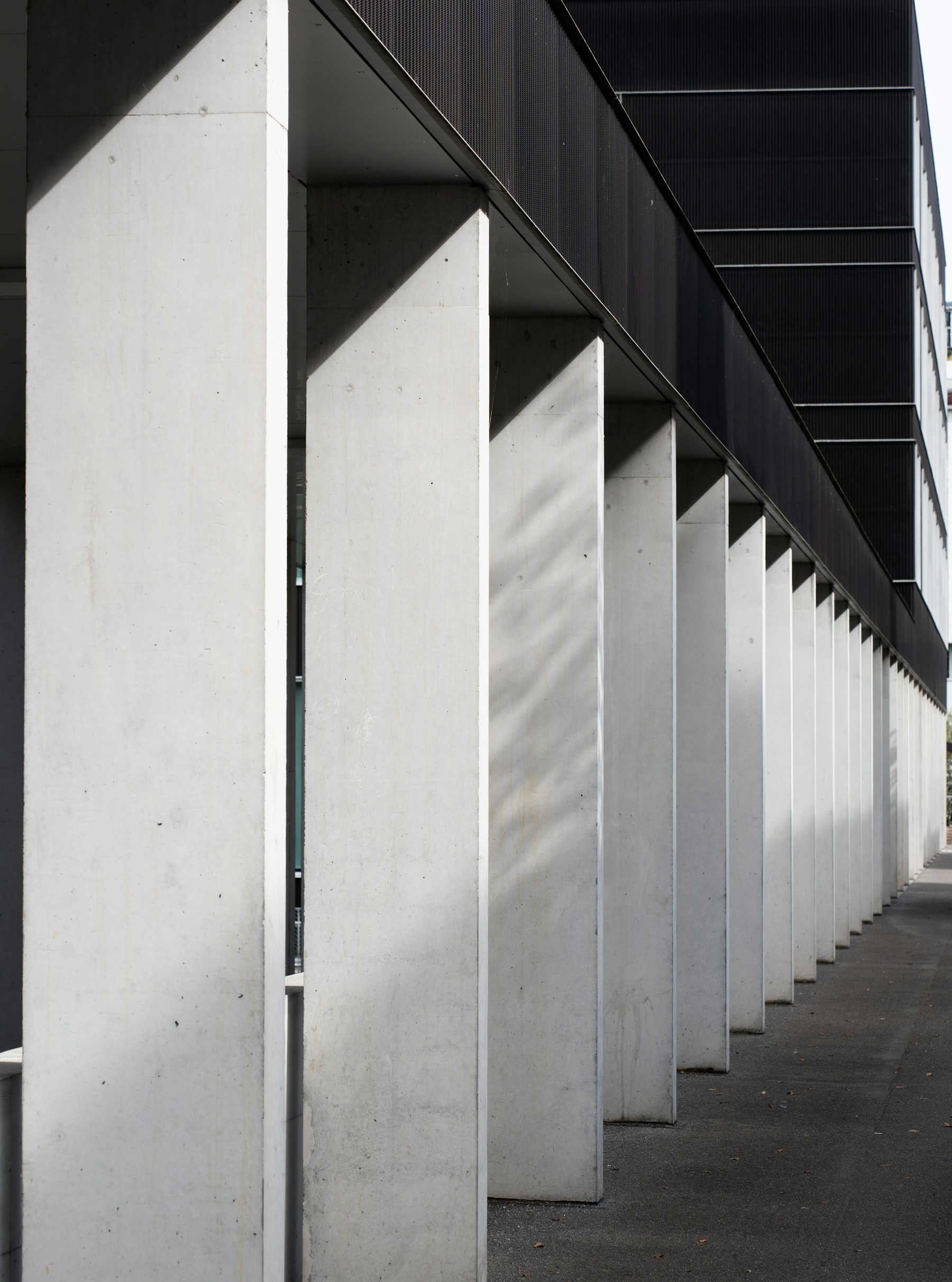 Light and shadow along a sequence of architectural columns